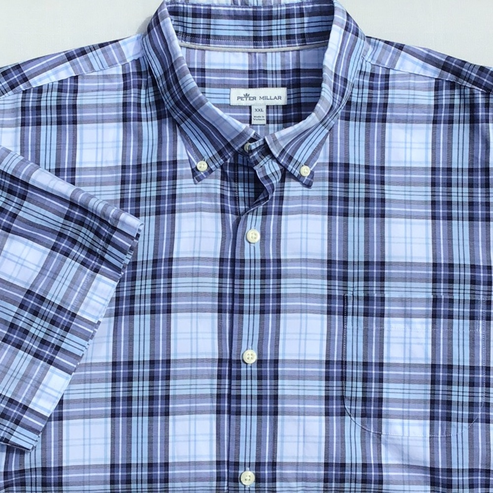 Peter Millar Cotton Short Sleeve Shirt‎ Plaid Button Down UP